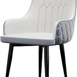 vgatti COLOSSO Stylish Modern Furniture Metal Framed Strong Back Support with Cushion,Dining, Office, Visitor Guest Chair White and Grey Quilted Upholstery, Black Metal Legs Design X(Set of 2)-image-56