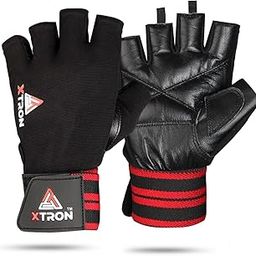 XTRON Leather Gym Gloves Weight Lifting Fitness Gloves Men & Women for Workout, Training, Exercise, Cycling Gloves, Bike Sports Gloves (Warrior DX 083) (Black Red)-image-2