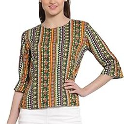 Women Olive and Multi Ethnic Printed Polyester Smart Casual Top-picture-14
