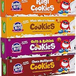 Bebe Burp-Organic Ragi,Whole Wheat, Oats & Chocolate Cookies | Natural Tasty & Healthy Cookies | No Preservatives & Artificial Flavors | Snacks For Kids, 600gm (Pack of 4)-image-68
