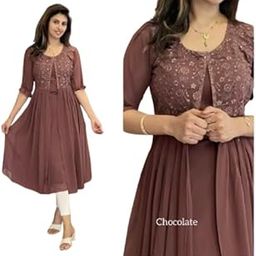 Attractive Georgette Gown Sequence Work for Women (P-20436133-2XL) Brown-picture-2