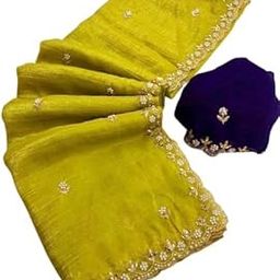 Women’s Space Silk Saree with Pearl Work and Cut‑Work Border, Unstitched Blouse Piece-image-37