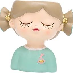 UJEAVETTE Girl Flower Pot Decors Indoor Plants Resin Statue for Office Kitchen Desktop Blue Clothes-image-33