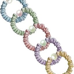 Classic Cotton Pearl Scrunchies For Women And Girls Set Of 5 Hairbands Rubber Band Stylish Ponytail Holder, Stretchy Handmade Bead Bands Hair Bun Accessories Best Gift For Mom, Sister And Girlfriend (MULTI COLOR)-image-49