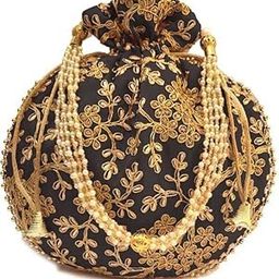 Potli Bags for Ladies for Wedding Parties Mirror Embellished Embroidered Bag for Women (Dark Black)-image-84