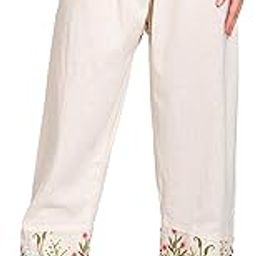 Women Cotton Khadi Embroidered Work Flared Palazzo || Cotton Embroidery Trouser-23