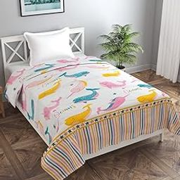 Aroma Brand Glace Cotton Single Bed Quilt Cover/Duvet Cover/Rajai Cover/Blanket Cover with Zipper (60x90 Inches) (White Fishes)-image-30