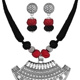 Jewellery for Less German Oxidised Silver Tribal Chandra Titri Pendant with Cotton Thread Balls Handcrafted Necklace Set with Adjustable Thread for Women & Girls.-image-95