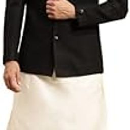 Men's Kurta Indo-Western Sherwani Churidar Set, Black Cotton Blend, Jacquard Regular Fit Mandarin Collar Long Sleeves-image-89