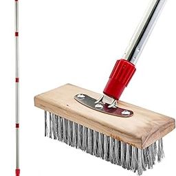 60“ Deck Scrub Brush Wire Brushes with Long Handle, Stainless Steel Outdoor Broom Mental Floor Scrubber for Cleaning Moss, Tough Stains on Concrete, Grout, Garden, Garage, Patio, Swimming Pool-picture-26