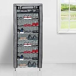 SANAMSTORE Metal 9 Tier Rack Shoe/Clothes/books stand Rack with cover for home (Need to Be Assemble - DIY)-Grey, Cm-image-1