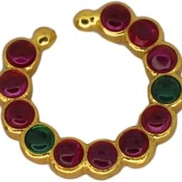Traditional Gold-Tone Nose Ring for Women & Girls | Non-Piercing Nath with Ruby-Colored Stones | Ethnic Nathiya for Weddings, Festivals & Cultural-image-48