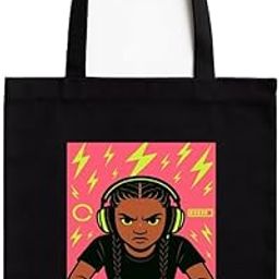 Girl Vibes Gamer Quote Tote Bag for Tech Lovers | Black Cotton A4 Size Tote Bag with Zip for School, Office & Daily Use | 16x14 Inch | Geek Gift for Gamers-image-91