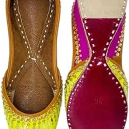 pehnawacraft Rimjhim Pink Yellow Punjabi Jutti for Women-picture-44
