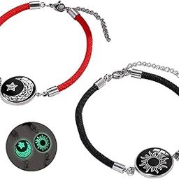 2 Pcs Black and Red Couple Bracelet, Matching Bracelet for Couple Long Distance, Glow in The Dark Sun Moon Set, Best Friend Chain for Girls Stylish, Gift for Festival-image-66