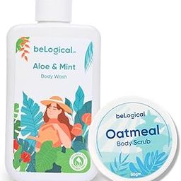 beLogical Refresh & Nourish Body Care Duo | Aloe & Mint Body Wash & Oatmeal Body Scrub | Refreshing Cleanse & Gentle Exfoliation | Radiant & Hydrated Skin | For All Skin Types |225ml & 50g | Pack of 2-picture-11