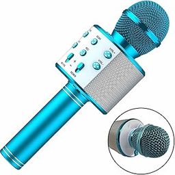 VRJTEC Bluetooth Karaoke Mic - Wireless & Multifunctional2 in 1 Microphone with Audio Recording, Continuous Play+ USB Charging + Card Slot + Aux Port (Blue - Color)-12