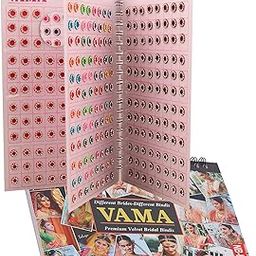 VAMA Forehead Sticker kumkum Gold & White Stone Multicolour Bindi Booklet for Women & Girls (Stone Bindi Book - 376 bindis)-1