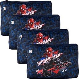 Pack of 4 Pencil Pouch | Square Stationary Pouch | Zipper Pencil Organizer | Pen-Pencil Box for Kids | School Geometry Pouch | Pencil Utility Bag | Marvel Spider-Man | Navy Blue-picture-13