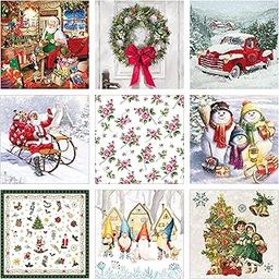 Decoupage Tissue Paper Napkin Christmas Print Set 10-9 Decoupage Tissues -1 napkins of each design - 9 pc total-20