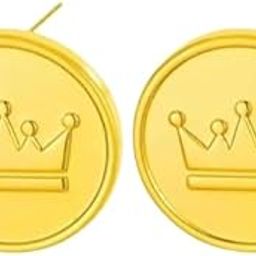 THEPANDASTOREE 18k Gold Plated Crown Coin Stud Earrings For Women | Statement Jewellery | Lightweight & Waterproof Stylish Earrings Studs For Every Day Use-0