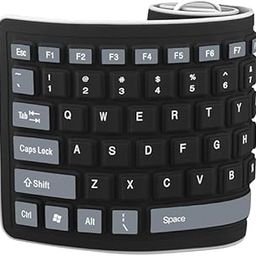 Flexible Foldable Silicone Keyboard USB Wired Waterproof Rollup Keyboard for PC Notebook Laptop (Black)-0