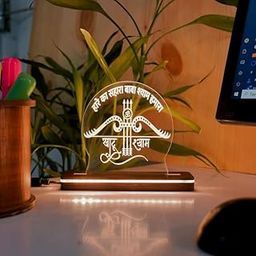 TrippyGifts Wood, Acrylic, khatu Shyam ji Acrylic Table lamp for Home Decor Light Warm White Light with Wooden Base Warm White Colour-image-38