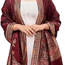 Trendy Modal Silk Stole, Maroon with Zari Woven Border, Lightweight Women's Shawl-1