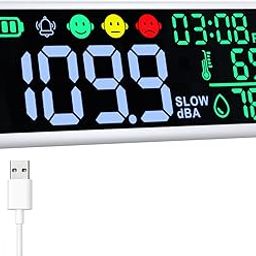 Decibel Meter 13" Sound Decibel Meter Display Time Temperature Humidity, Wall Mounted and Desktop Sound Level Meter with Buzzer Alarm Icons Indicator, Noise Meter for Classroom, Studio, Home, etc.-image-3