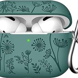 Lerobo Flower Engraved Case Compatible with AirPods Pro 2 Case Cover, Cute Soft Silicone Skin Cover Full Protective Case for Apple AirPods Pro Case 2nd/1st Generation Front LED Visible, Pine Green-image-15
