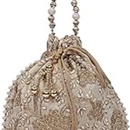 Kuber Industries Silk Embroidered Women Potli Bag (Cream) -CTKTC8804-image-51