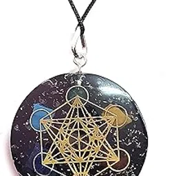 astroghar Black Tourmaline And Chakra Crystal CHips Metatron’s Cube Merkaba Sacred Geometry Orgone Pendant For men And Women-picture-46