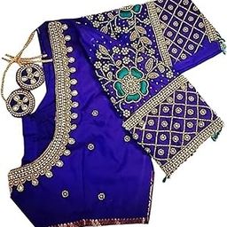 Maggam aari Hand Made Heavy Work Blouse Piece Blue Meter unstriched-image-12