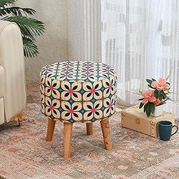 NACIA Stylish Printed Ottoman Stool (18 Inch) | Soft Cushioned Top for Sitting & Footrest | Pouf Footstool with Puffy Foam & Wooden Legs | Modern Home Decor for Living Room, Bedroom (Boho Chic)-image-38