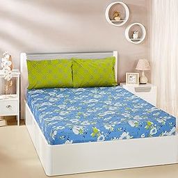 Amazon Brand - Solimo Floral Repose 144 TC 100% Cotton Double Bedsheet with Two Pillow Covers, Soft and Smooth (Floral, Blue and Green)-20