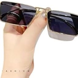 | Full Rim Rectangular Branded Latest and Stylish Sunglasses | 100% UV Protected | Men & Women | Medium | Silver/Gold Frame-Black Lens - Pack of 1-image-15