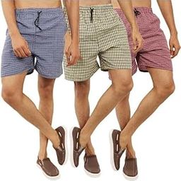 Men's Cotton Regular Fit Checkered Shorts with Inside Comfortable Elastic Waistband (Pack of 3)-image-9