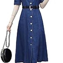 A-line Denim Dress for Women | Dark Blue |100% Cotton-image-95