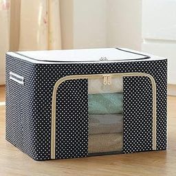 ISTORE Foldable 66 litre Cloth Storage Bag Simple Chain Saree Boxes for Storage Foldable Steel Frame Storage organiser with Zipper with Clear Window & Handles Storage Bags for Clothes,Multicolor-image-12