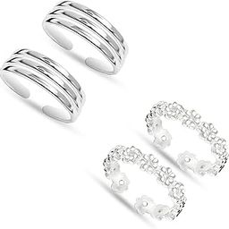 925 Sterling Pure Silver BIS Hallmarked Combo Toe Ring for Women-image-54