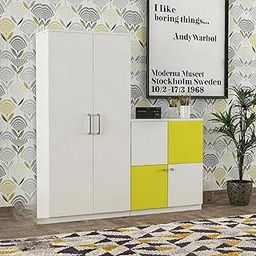 Engineered Wood Wardrobe Closet for Bedroom/Kids Room || Engineeredd Wood Wardrobe with Multiple Storage Space || Free Standing || (White & Yellow)-image-37