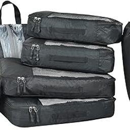 Polyester Packing Cubes Travel Bag Organiser Set of 7 (2 L, 2 M, Shoe Pouch, Laundry Bag And Pouch)-Black-image-28