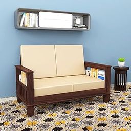 Wopno Furniture Solid Sheesham Wooden 2 Seater Sofa Set for Living Room | Two Seater Sofa Set with Side Pocket Storage & Cushion | Rosewood Sofa Set for Home (Walnut, 2 Seater)-image-51