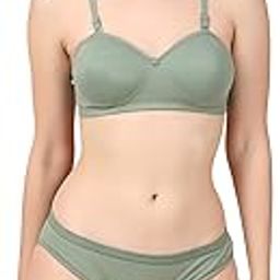 Women's Half Coverage Non Wired Padded Cotton Blend T-Shirts Bra Panty Set | Sexy & Comfortable Dailywear Lingerie Set-image-3