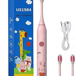 US1984 Sonic Electric Toothbrush for Kids with 5 Modes, 3 Brush Heads & Rechargeable Battery, Ultra Soft Nylon Bristles, IPX7 Waterproof, Electric Power Tooth brush (Pink)-image-123