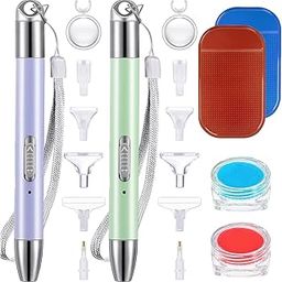 HASTHIP® 2pcs Diamond Painting Pen Light Up LED Diamond Painting Pen with 5 Types of Diamond Pick Up Bit(10pcs), 2 Magnifier, 2 Anti-Slip Mats, 2 Glue Clay DIY Diamond Painting Craft Tools-image-4