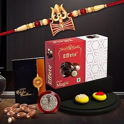 DeoDap Multicolor Rakhi (K1_19_Em32) Effete Choco Magic 32Gm, Roli Chawal, Pooja Coin & Greeting Card, Occasion, Rakhi & Chocolate Brother, Set Of 1 Rakhi, Rakhi Chocolate Gift Combo-image-43
