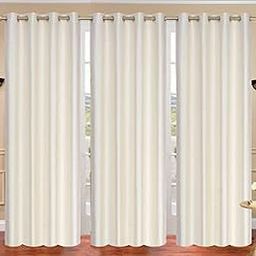 Kiara Creations 3 Piece Plain Solid Polyester Semi Sheer Curtains for Long Door 8 Feet, Cream-image-35