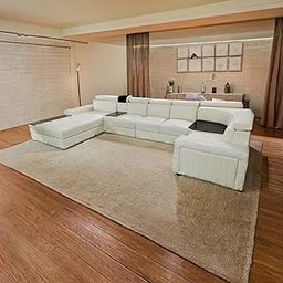 Taxzek Modular Sectional U-Shpe 3+2-Seater +Lounger Sofa Set with, Beige Color Leather, 7-Piece Without Centre Table-22