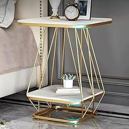 S S Wood Nation Coffee Table Square Modern Coffee, End, or Side Table with a Faux Marble Wooden Top and a Golden Metal Frame (White Gold)-picture-28